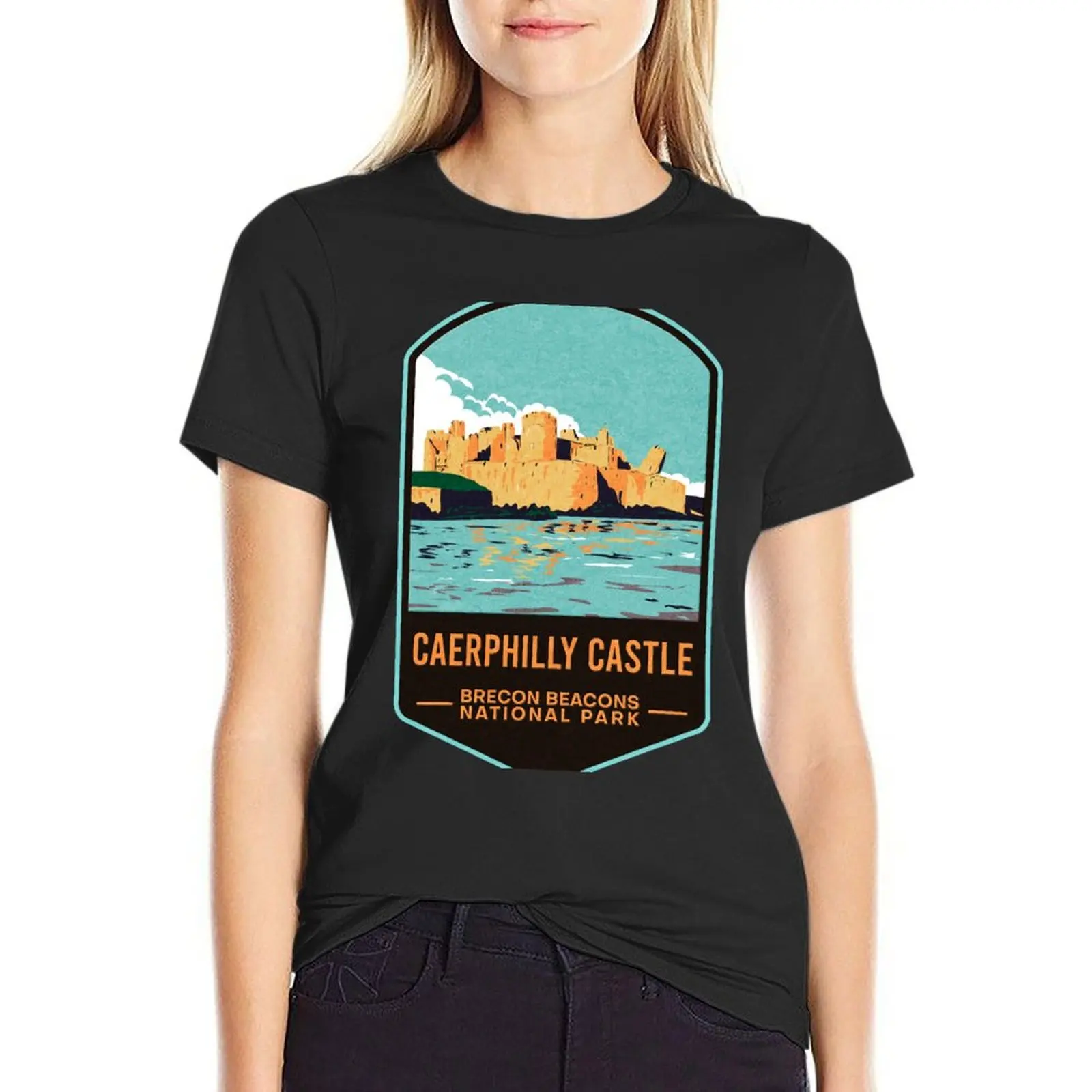 

Caerphilly Castle Brecon Beacons National Park T-Shirt animal print plus size tops black t-shirts for Women