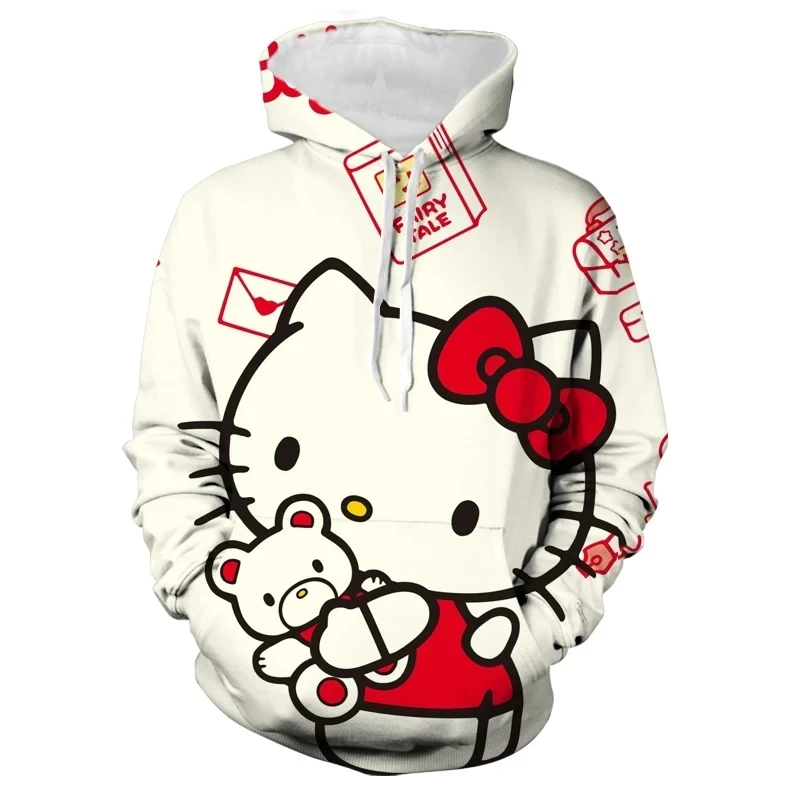 MINISO Kids HELLO KITTY Hoodie Autumn Winter Coat With Hat Adult Fashion Hooded Clothing Boys Girls Sanrio Streetwear Outfit