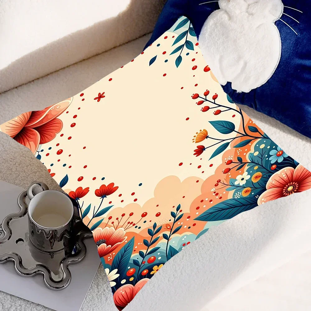 Simple Cartoon Simulation Rose Pattern Pillow Cover Case Square Pillow Case Sofa with Pillow Case for Home Use