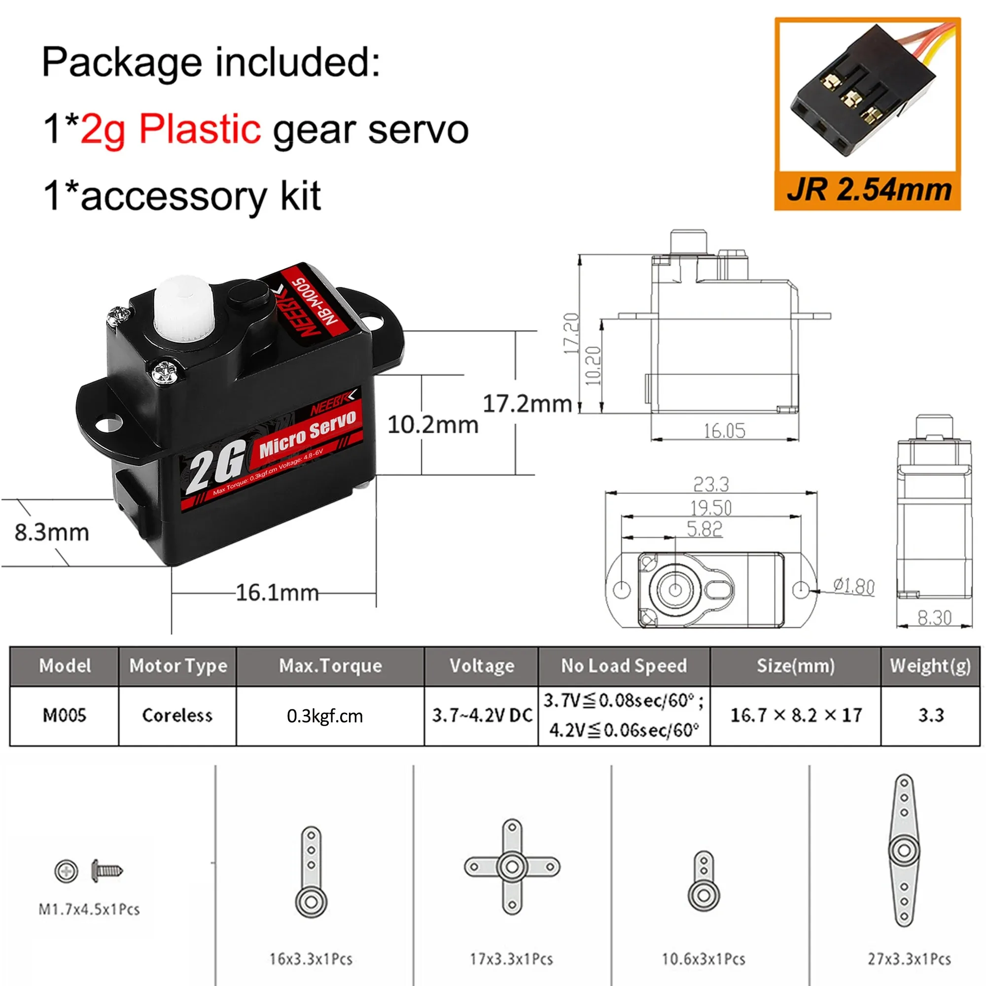 NEEBRC 2G Mini Serwo Cyfrowe z Przekładnią Plastikowo-Metalową, Bezrdzeniowy Silnik, Wodoodporne, do Samochodów RC, Samolotów Stałopłatowych, Helikopterów, Robotów, Części Zamiennych, Zabawek