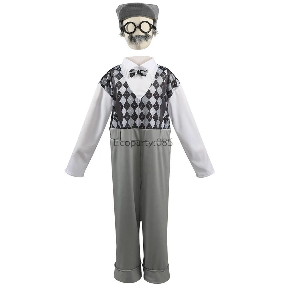 Costume de vieil homme cosplay pour enfants, accessoires, chapeau, lunettes, barbe, gangster, 100e jour d'école, grand-père, Halloween