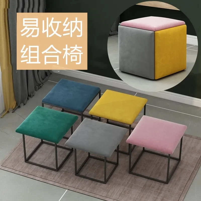 Creative 5 in 1 Sofa Stool Nordic Living Room Furniture Home Rubik's Cube Combination Fold Stool Iron Storage Ottomans