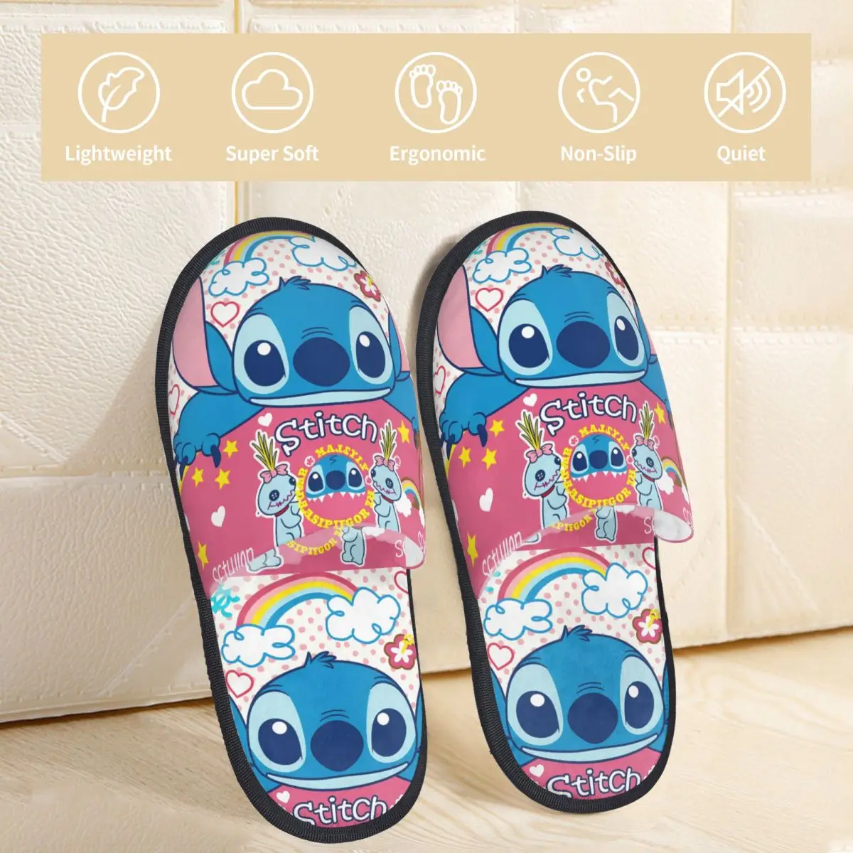 شبشب منزل شتوي كرتوني من Lilo And Stitch، شبشب داخلي ناعم من إسفنج الذاكرة مضاد للانزلاق