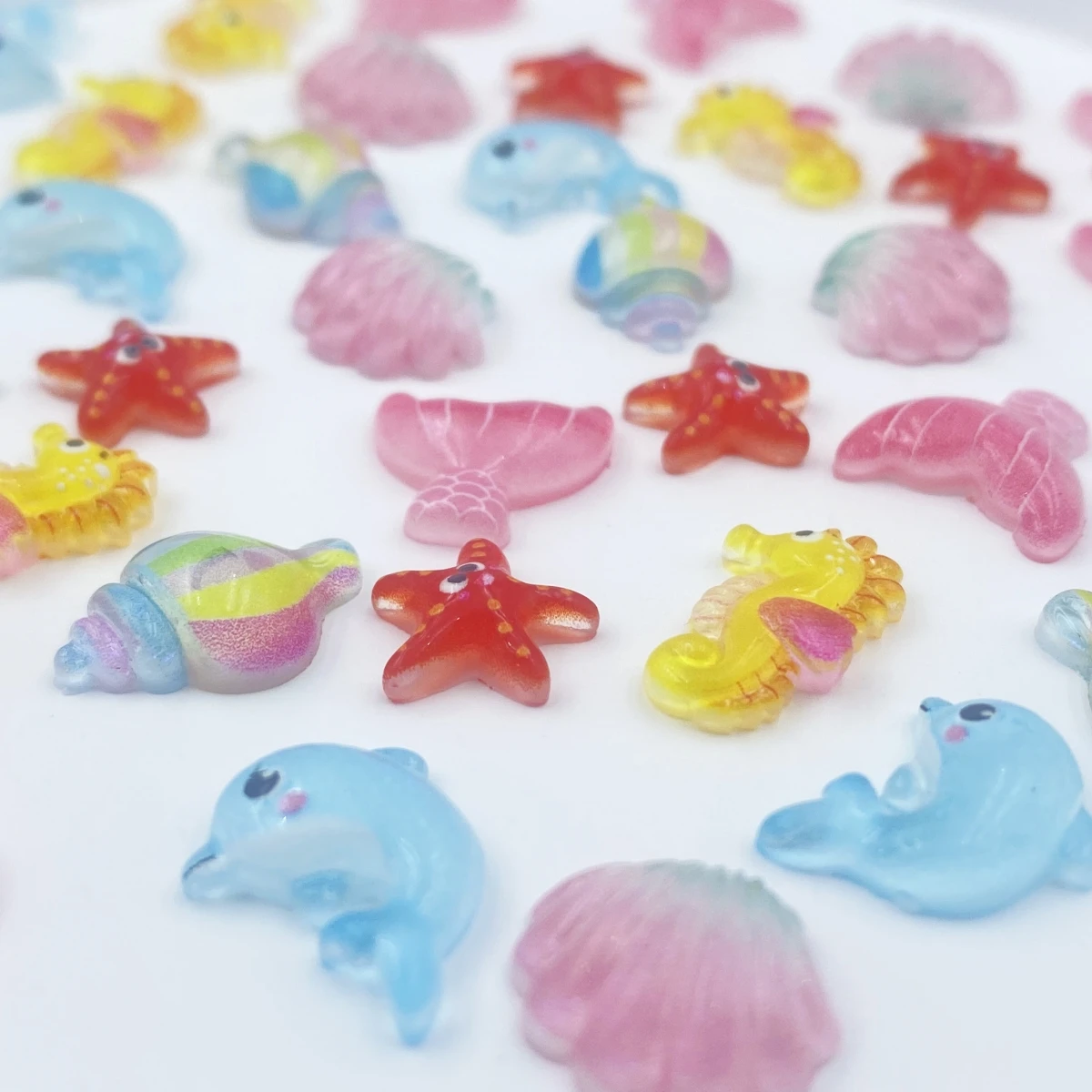 50PCS kawaii seahorse scallop dolphin nail art flat back resin figurine rhinestone scrapbook decorative crafts