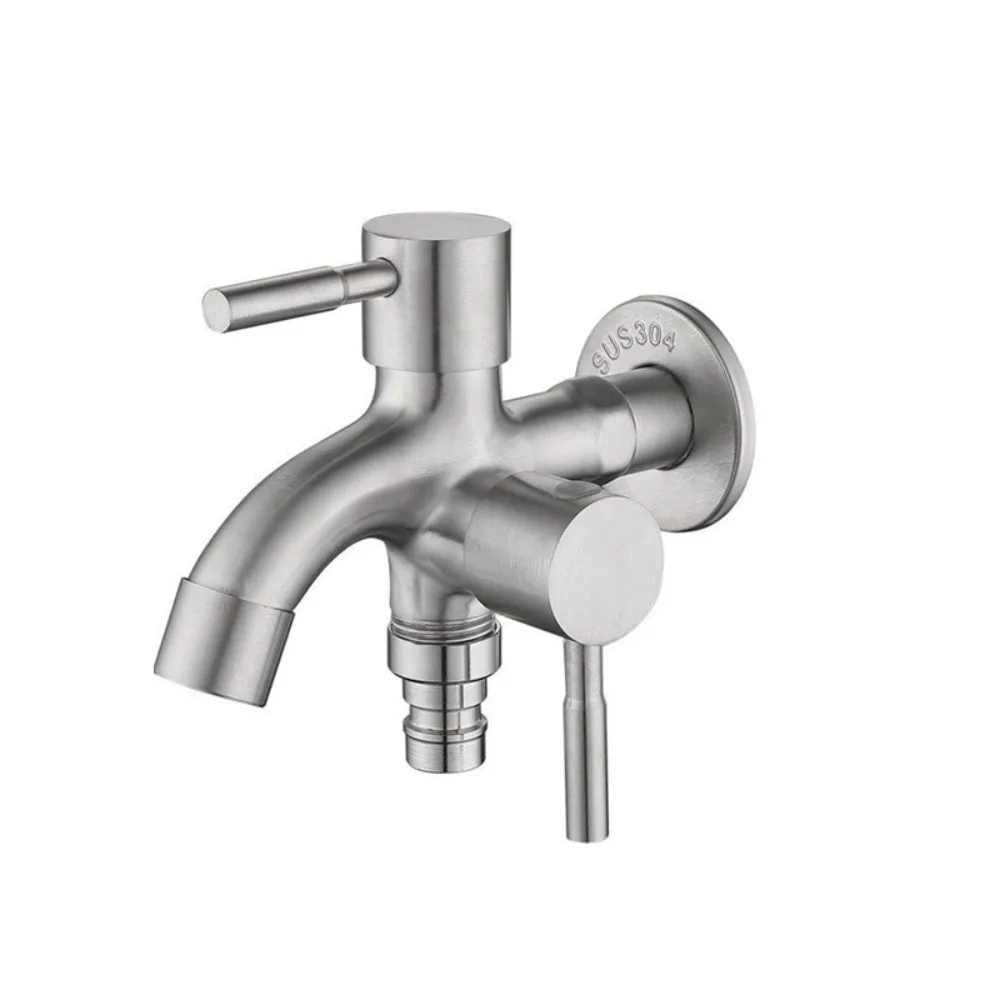 

Stainless Steel Double-outlet Garden Faucet Rust-proof Antiseptic Washing Machine Faucet Durable Garden Water Tap Irrigation