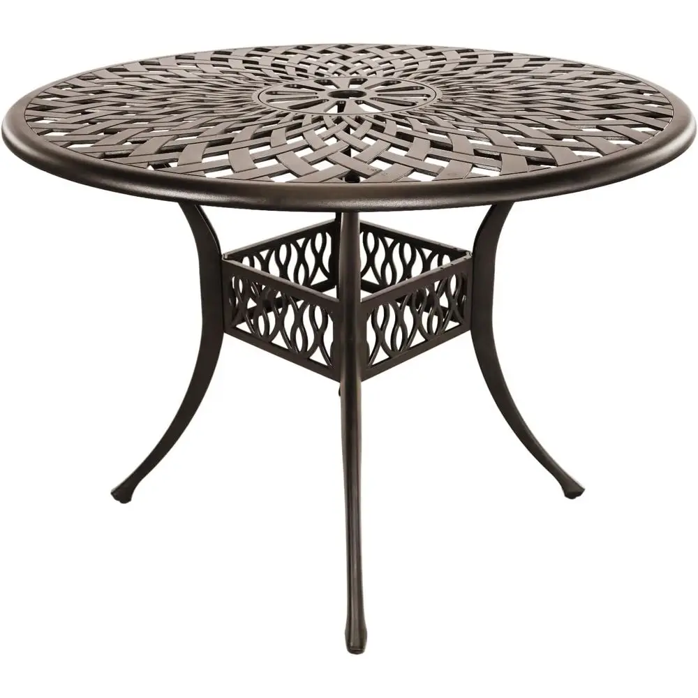 

42 Bronze Outdoor Cast Patio Dining Table with Umbrella Hole for Backyard, Deck, or Balcony