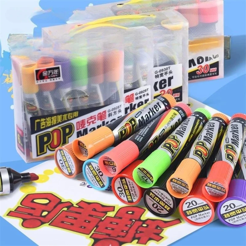6/12/20/30mm Pen Tip 12 Color Marker Pen Color Brightly Can Added Ink for POP Advertising Promotion Poster Store Celebration