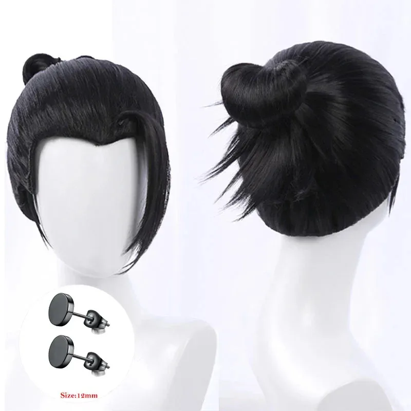 

Anime Geto Suguru Geto Cosplay Wig Men Black Wig With Earrings Heat Resistant Synthetic Hair Halloween + Wig Cap