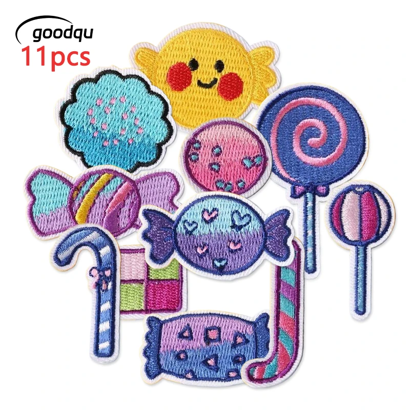 Petits patchs de bonbons mignons pour vêtements pour enfants, autocollants brodés, cousus au fer à repasser, paquet de bricolage, vestes en vrac, 11 pièces