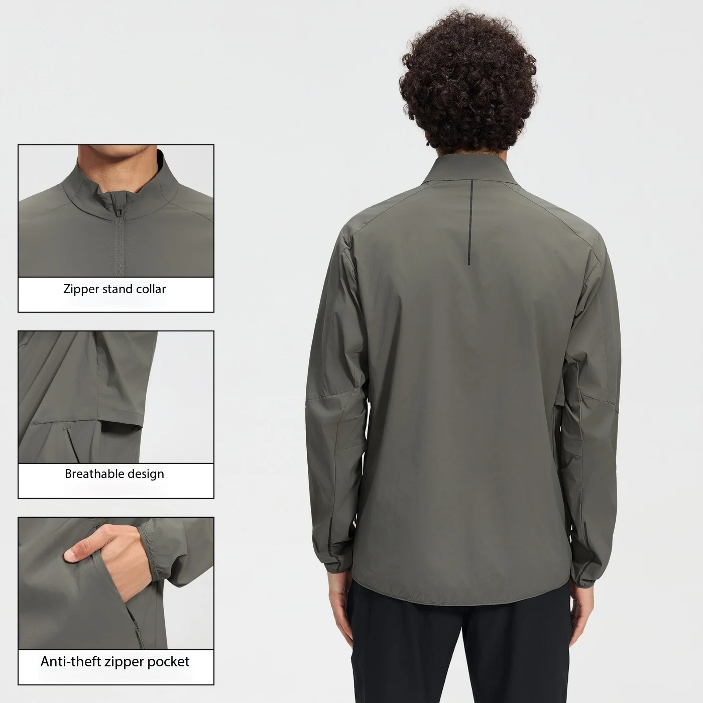 Lemon Lightweight Men's Yoga Jacket Zipper Collar Breathable Windproof Sunscreen Nylon Fabric Youth Fashionable Summer Coat