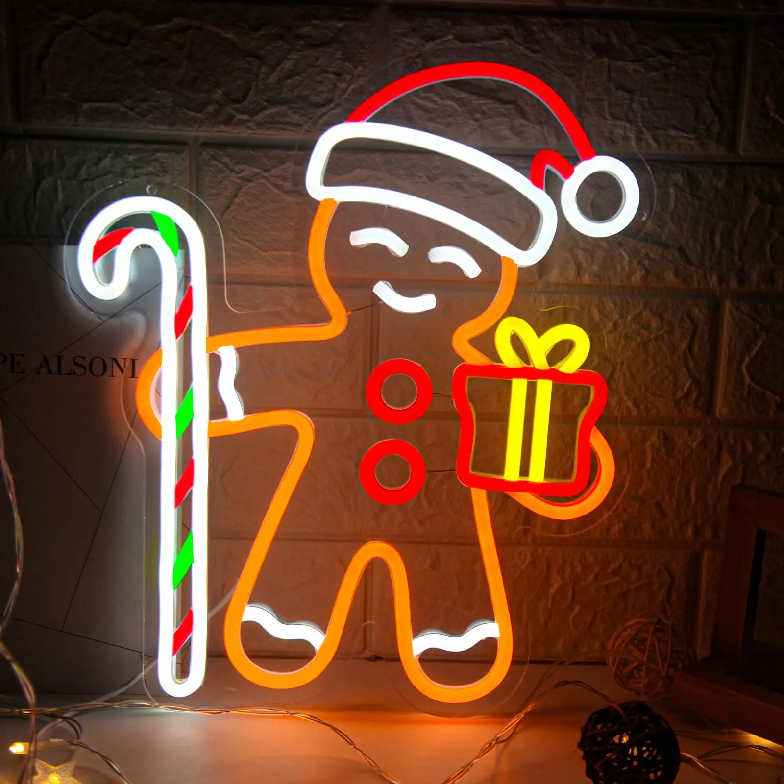 Gingerbread Man LED Neon Sign for Wall Decor Christmas Dimmable Lights Living Room Kids Room Holiday Party Window Festive Gift
