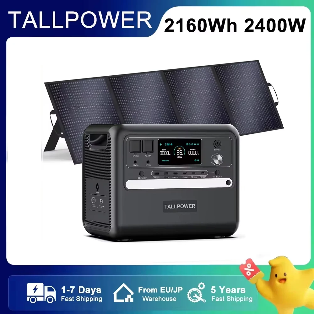TALLPOWER V2400 Centrale elettrica portatile Batteria LiFePO4 da 2160 Wh con Picco da 4800 W con Pannello Solare per Campeggio Esterno RV Casa UPS