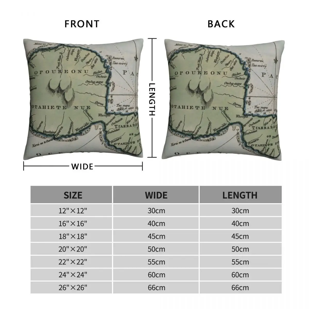 Vintage Map Of Tahiti 1800 Square Pillowcase Polyester Linen Velvet Creative Zip Throw Pillow Case Home Cushion Cover 45x45