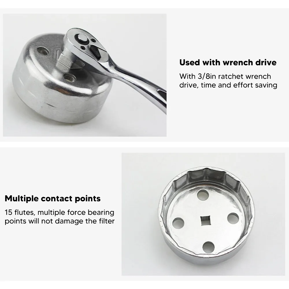 Aluminium Oil Filter Wrench Rust-Proof Anti-Slip Oil Filter Removal Tool Universal 3/8 Inch Drive Oil Filter Socket