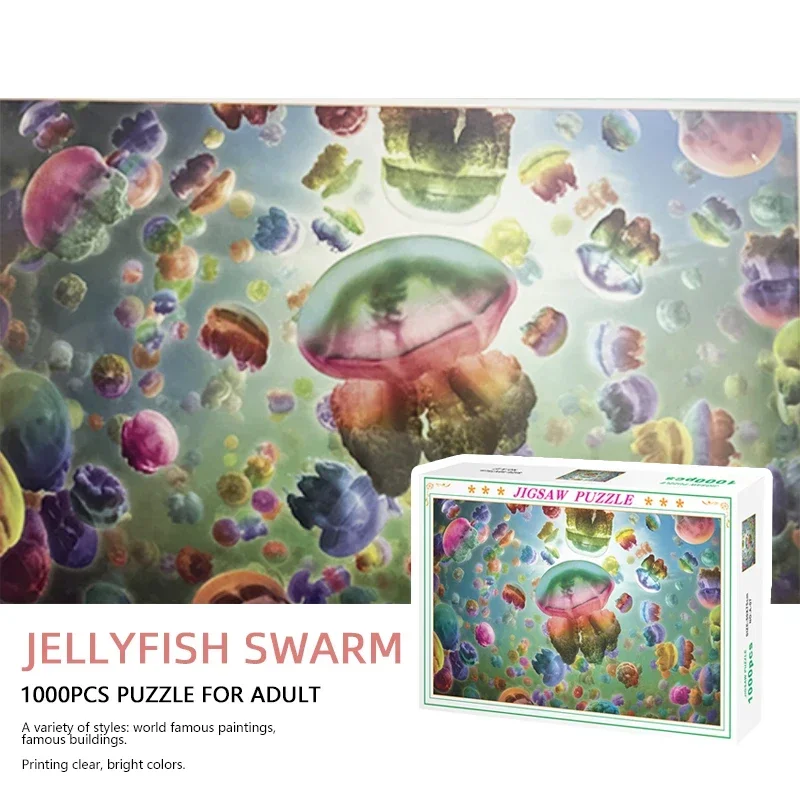 75*50cm 1000 Jigsaw Pieces Undersea Jellyfish Swarm Animals Series Home Decoration Painting Adult Stress Relief Educational Toys