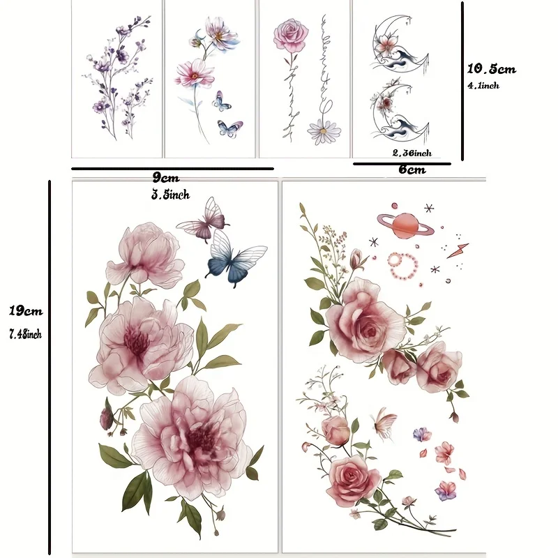 Floral arm tattoo, Large rose flower tattoo, Rose temporary tattoo woman, Rose temporary flower tattoo design, Rose tattoo for