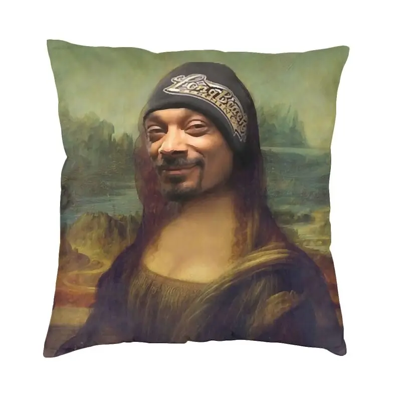 Snoop Dogg Mona Lisa Cushion Cover Vintage Hiphop Throw Pillow Case for Living Room Fashion Pillowcase Decoration