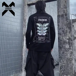 Hip Hop Punk T-Shirt Men 2024 Autumn Tactical Functional Printed Long Sleeve Tshirts Streetwear Cotton Tops Tees Techwear