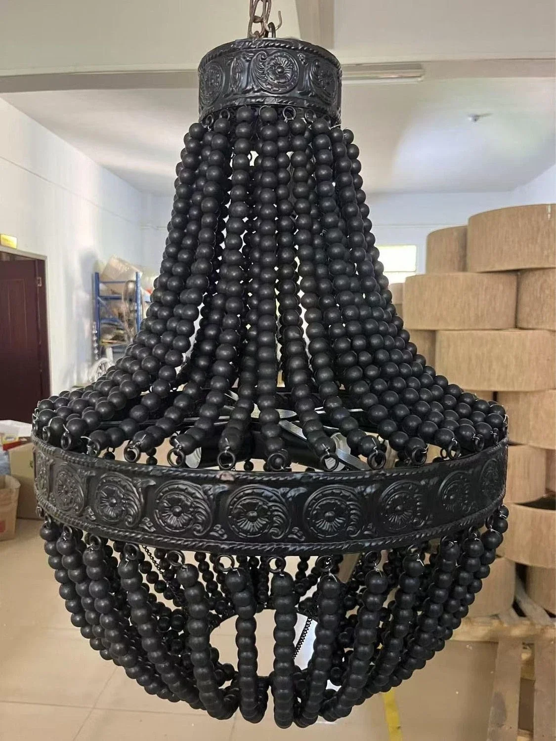 

Bohemian Style Black Wood Bead Handmade Pendant Light for Living Room Dining Room Bedroom
