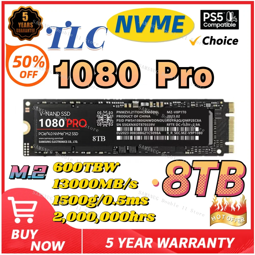 

2024 New 990PRO TLC 8TB 4TB 2TB 1TB SSD NVME Internal SSD M2 2280 PCIe Gen4.0x4 Hard Drive for PS5 Laptops Desktops 3.3V±5%