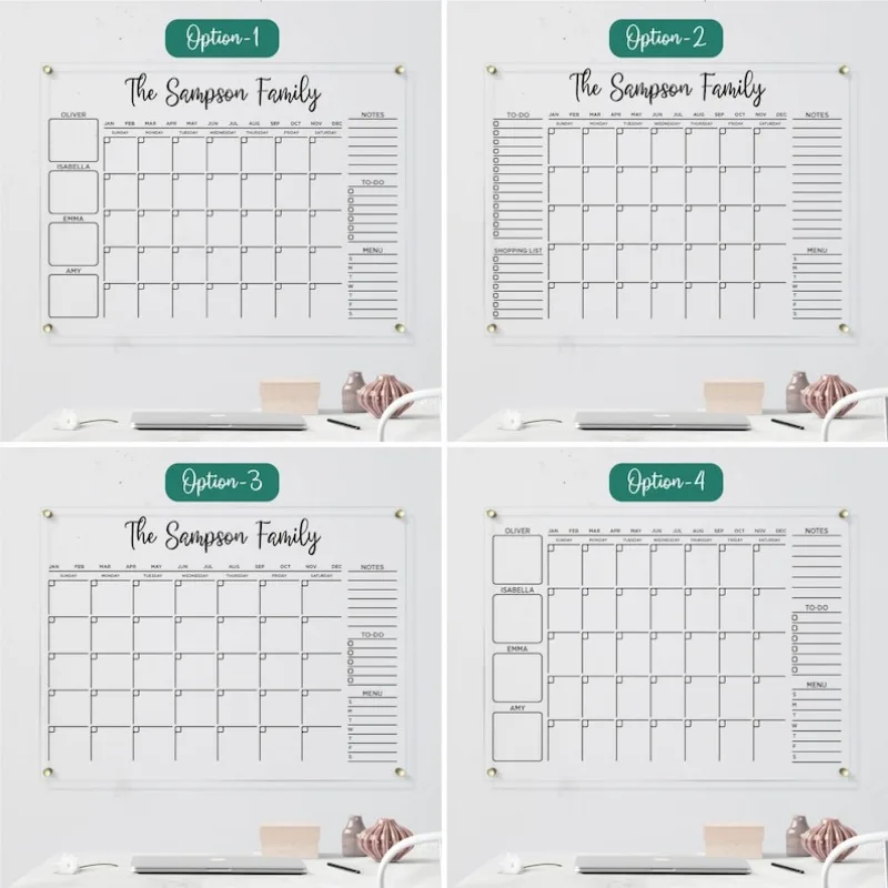 Acrylic Family Planner, Personalized Monthly Calendar Dry Erase Board Wall, Calendar with Marker GOLD Text Option