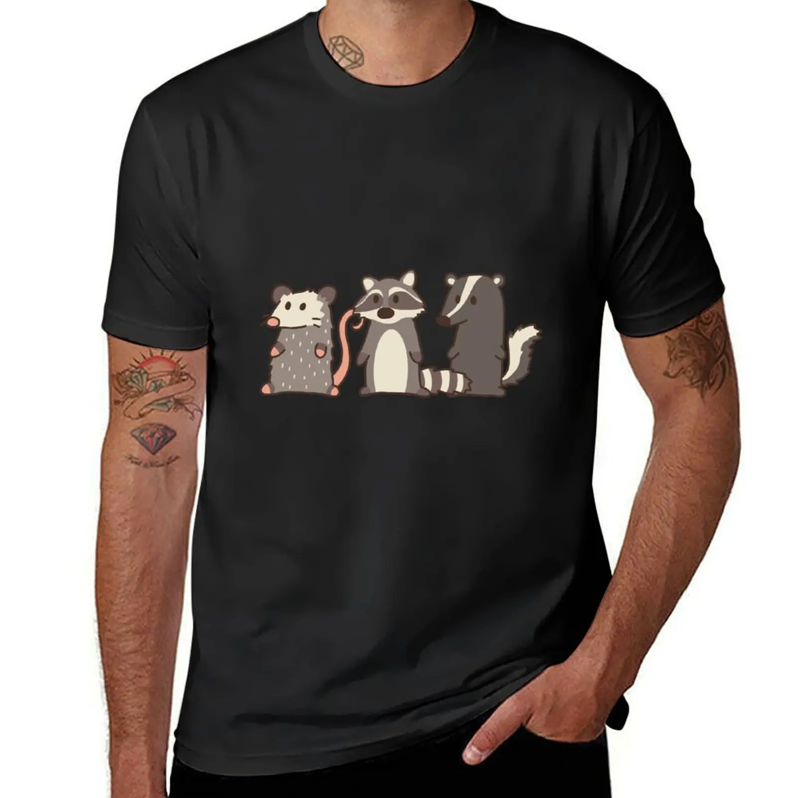 raccoon, opossum & skunk woodland friends T-Shirt cute tops vintage clothes mens t shirt