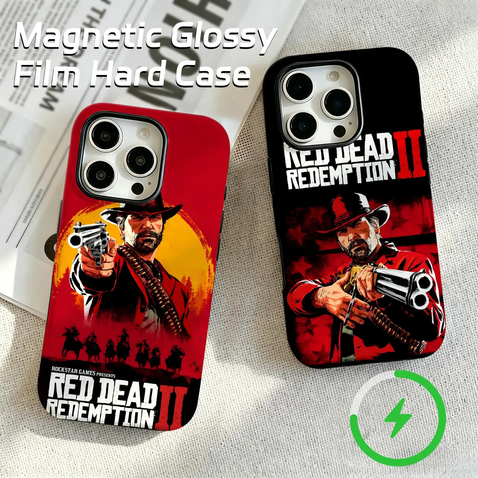 Coque de téléphone HOT GAME Red Dead Redemption pour iPhone 17 16 16e 15 14 13 12 Plus Pro Max, étui magnétique brillant avec film protecteur