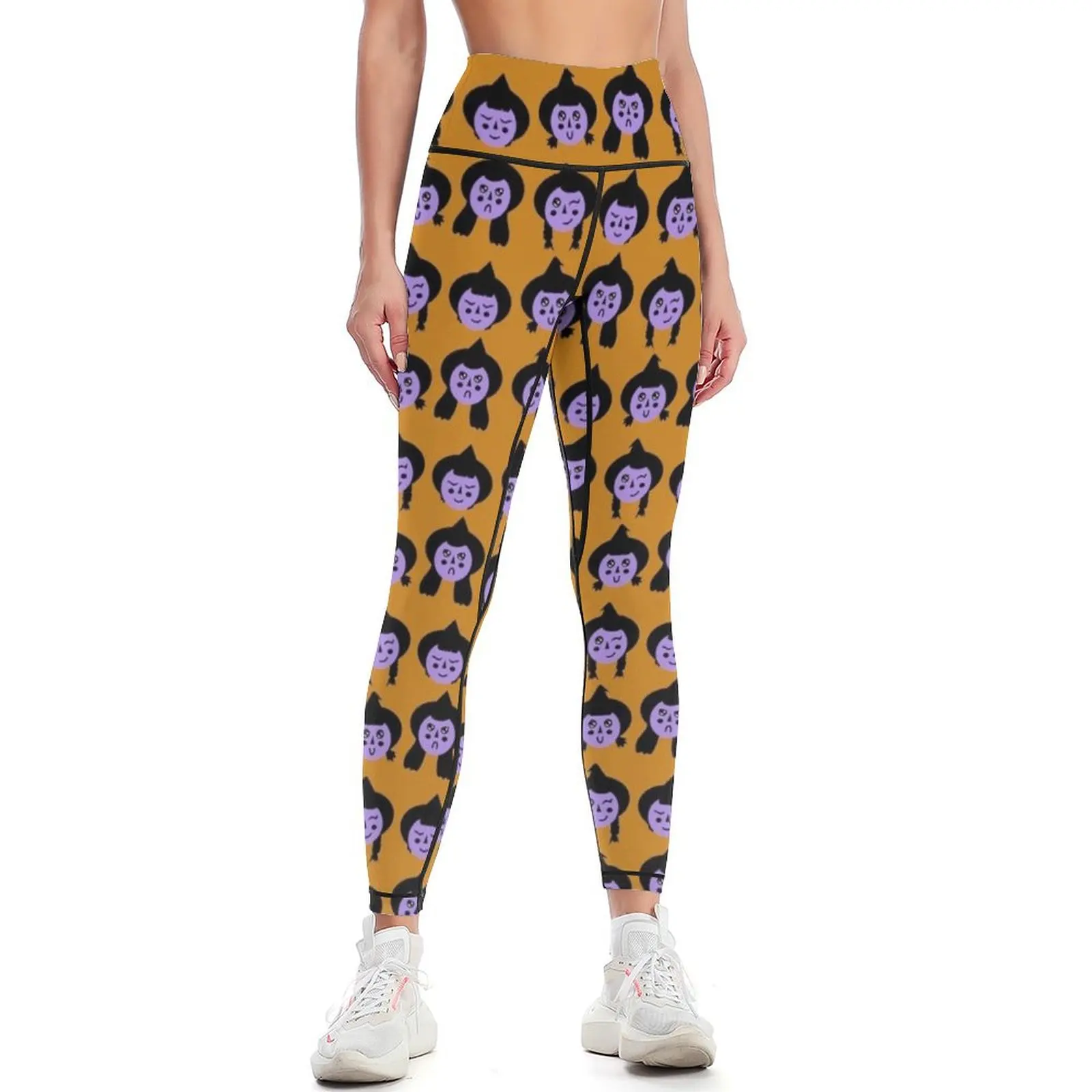 

Purple & Orange Cute Witch Faces Pattern Leggings Leginsy push up Legging sexy woman Women's trousers gym womans Womens Leggings