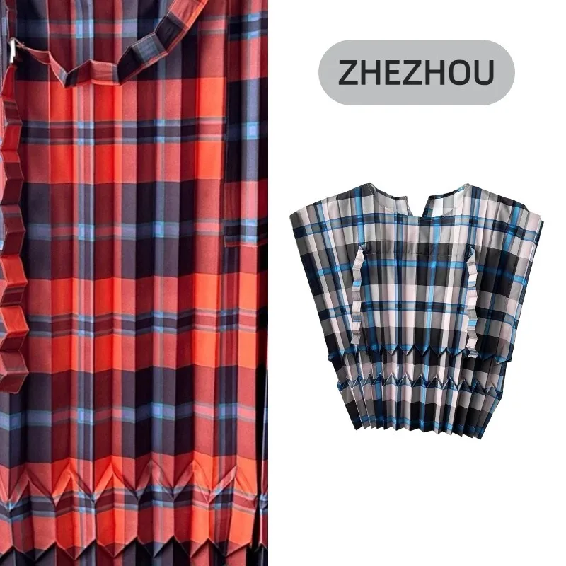 

2026 New Miyake Pleated Plaid Suit Women Spring Loose Design Sense Leisure 2-piece Set Senior Sense Pleats Clothing A Whole Set