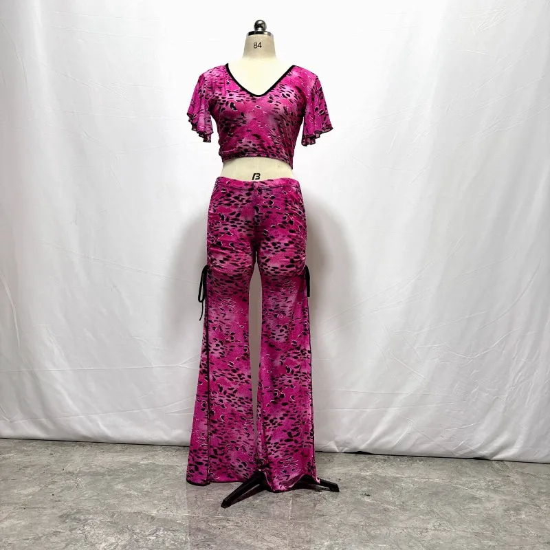 customized belly dance costume new niche printed mesh practice suit set Eastern dance costume pants exposed bellydancing wear