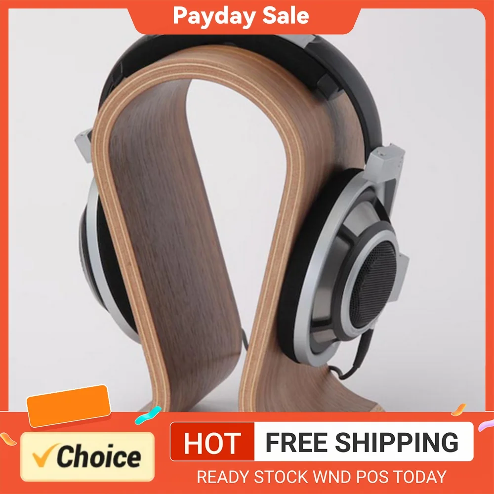 U Shape Headphone Holder Walnut Wooden Desk Display Shelf Contemporary Style Desk Display Hanger Headset Desk Display Shelf Rack
