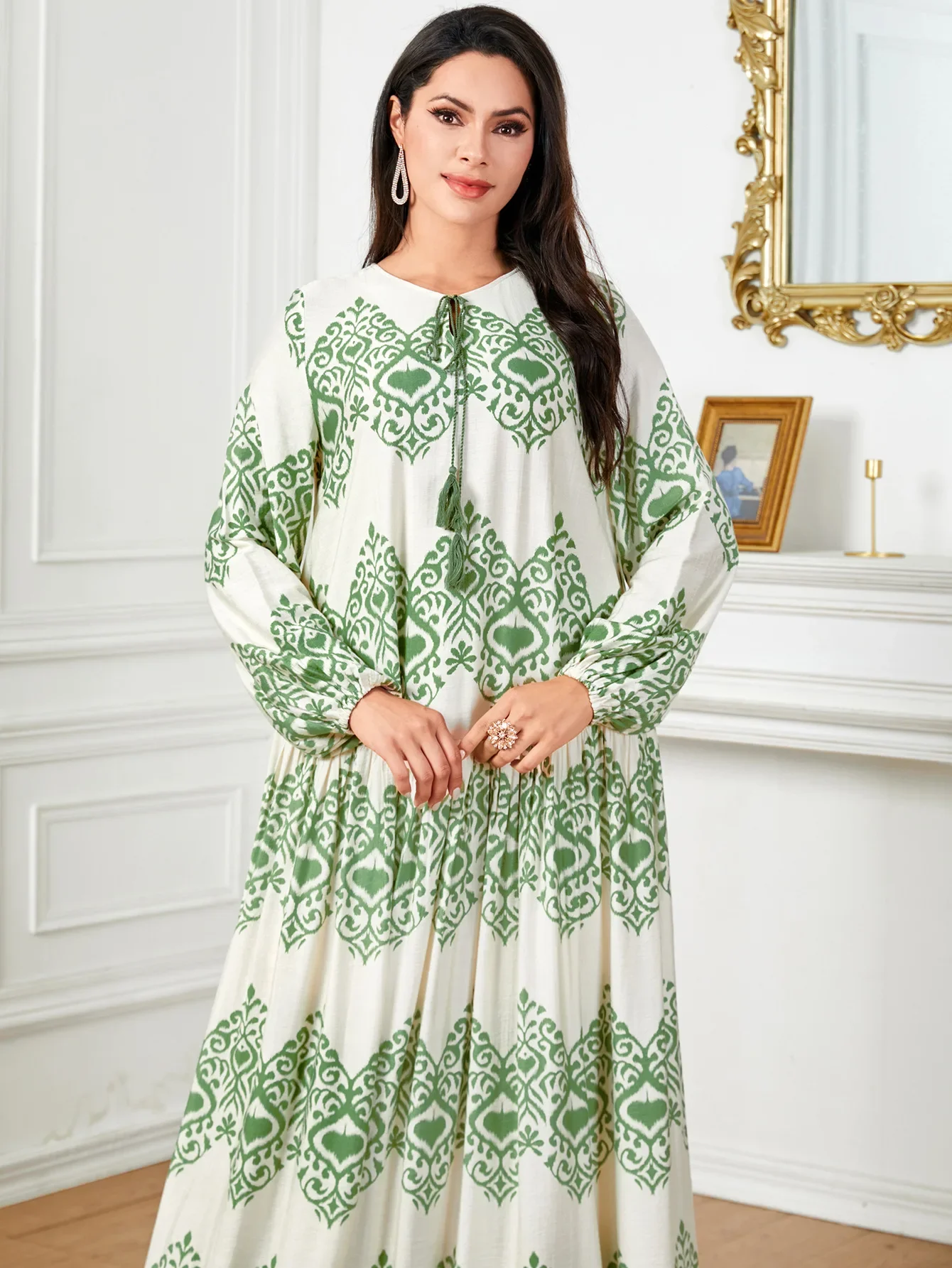 Muslim Women Print Dress Vestidos Dubai Kaftan Arabic Abaya Morocco Robe Eid Ramadan Modest Saudi Abayas Jalabiya Tassel Dresses