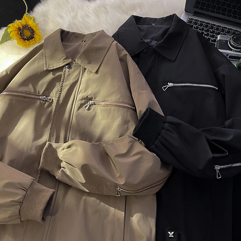 

Мужская куртка в американском ретро-стиле для работы, весна-осень, повседневная, свободного кроя, с воротником, молодежная, в стиле авиаторской куртки, с длинными рукавами, на молнии