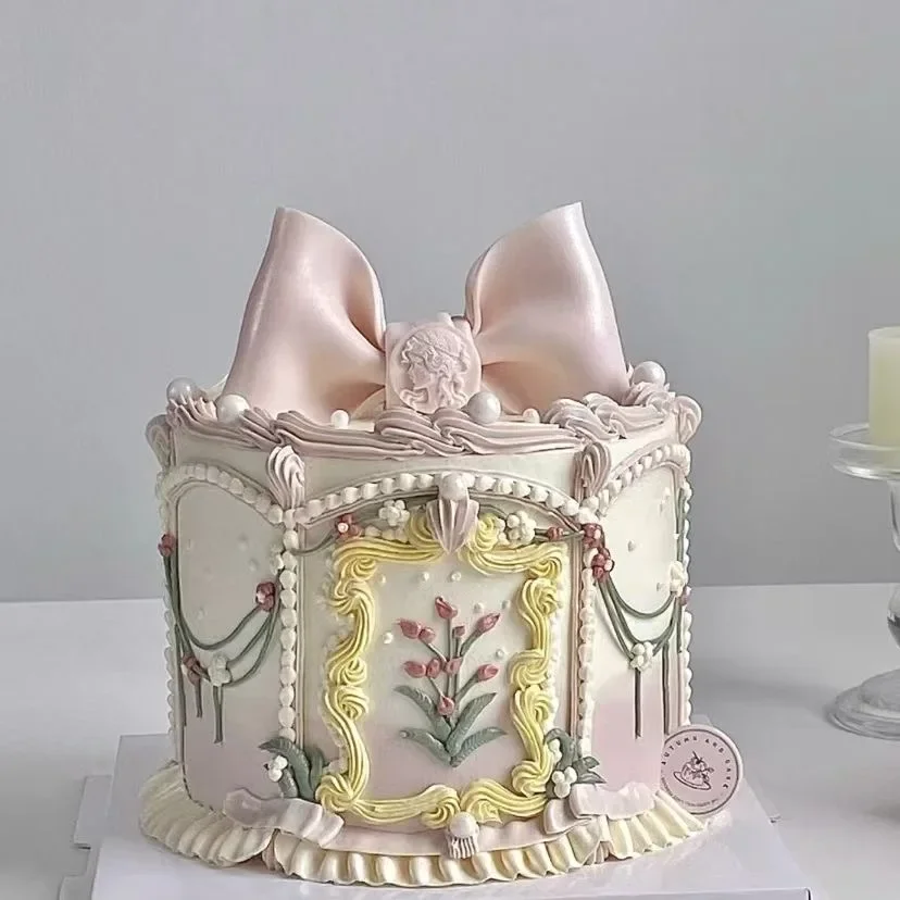 6-inch Simulation Cake Sample Vintage Fairy Pearl Bow Fake Cake Model Wedding Party Decoration Window Display Photography Props