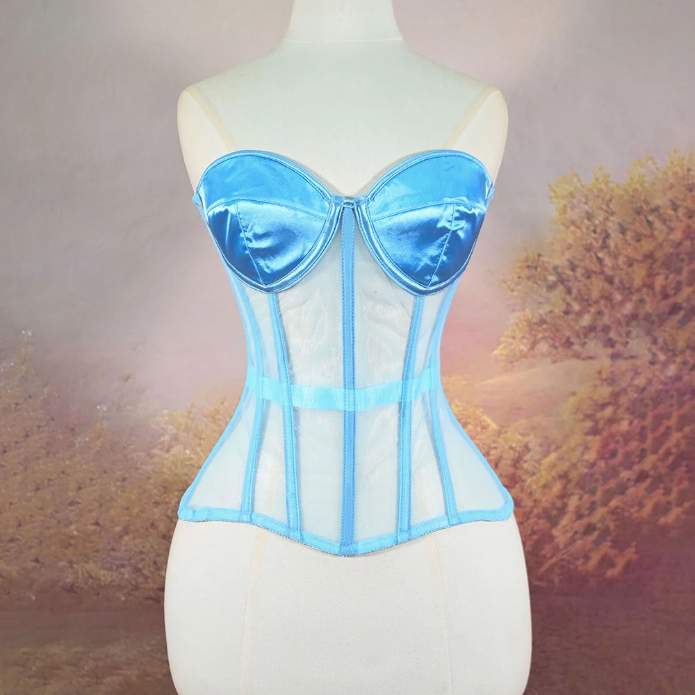 Women's Corset Bustiers Strapless With Bra Breathable Mesh Lace Up Boned Bodices Waist Girdle Tummy Control Tight Tops view 3
