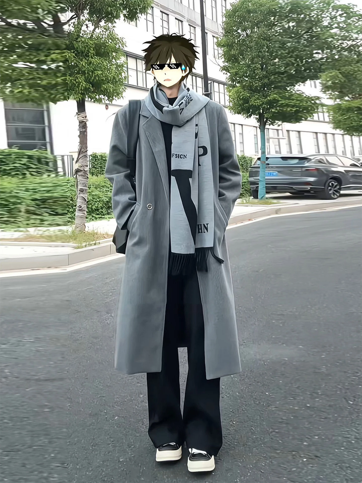 

Light ey Mid-Length Woolen Coat Men's Autumn Winter Korean Sle High-End Feeling Over-Knee Long Coat for Taller Men