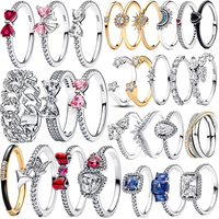 New Ring Original 925 Sterling Ring Heart Bow Sun Moon Star Flower Crown For Women Mother's Day Valentine's Day Gift DIY Jewelry