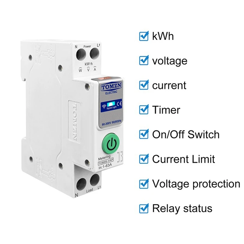 Imagem -04 - Tuya Smartlife Interruptor Inteligente Medidor de Energia Kwh Medição Monitoramento Disjuntor Relé Temporizador Mcb Tob9s-vap Tuya Smart Life 63a 1p Mais n