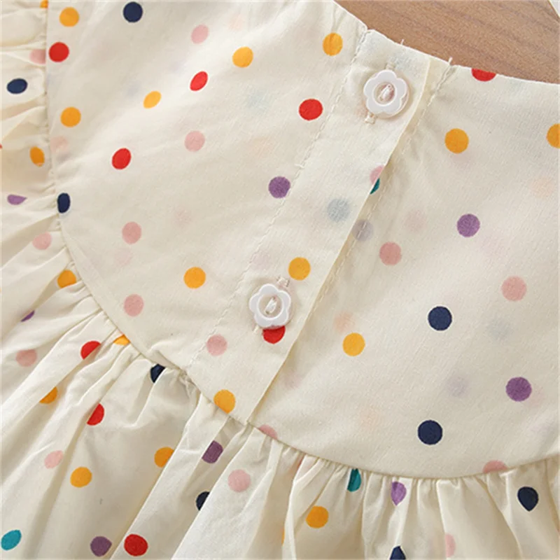 Summer New Baby Girl Dress Colorful Polka Dot Embroidered Flowers Cotton Children Clothes 0 to 3 Years Old