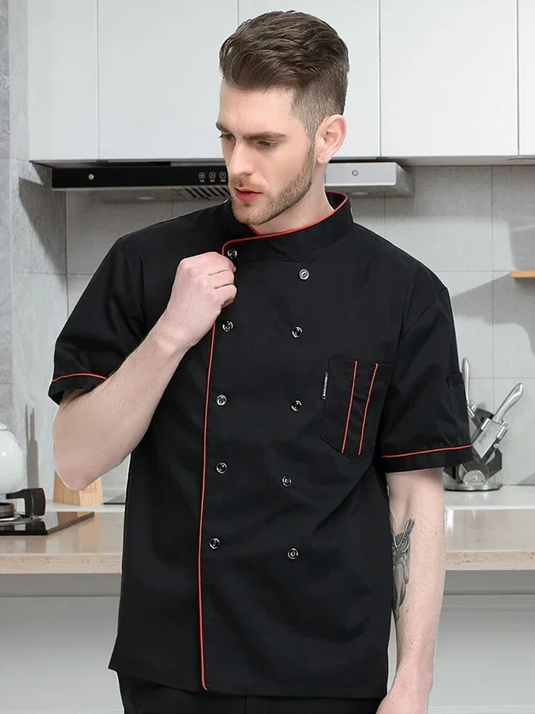 ケーキショップシェフ衣装フレンチレストランホテルシェフ制服キッチン食堂シェフ作業半袖ジャケットエプロン2点セット