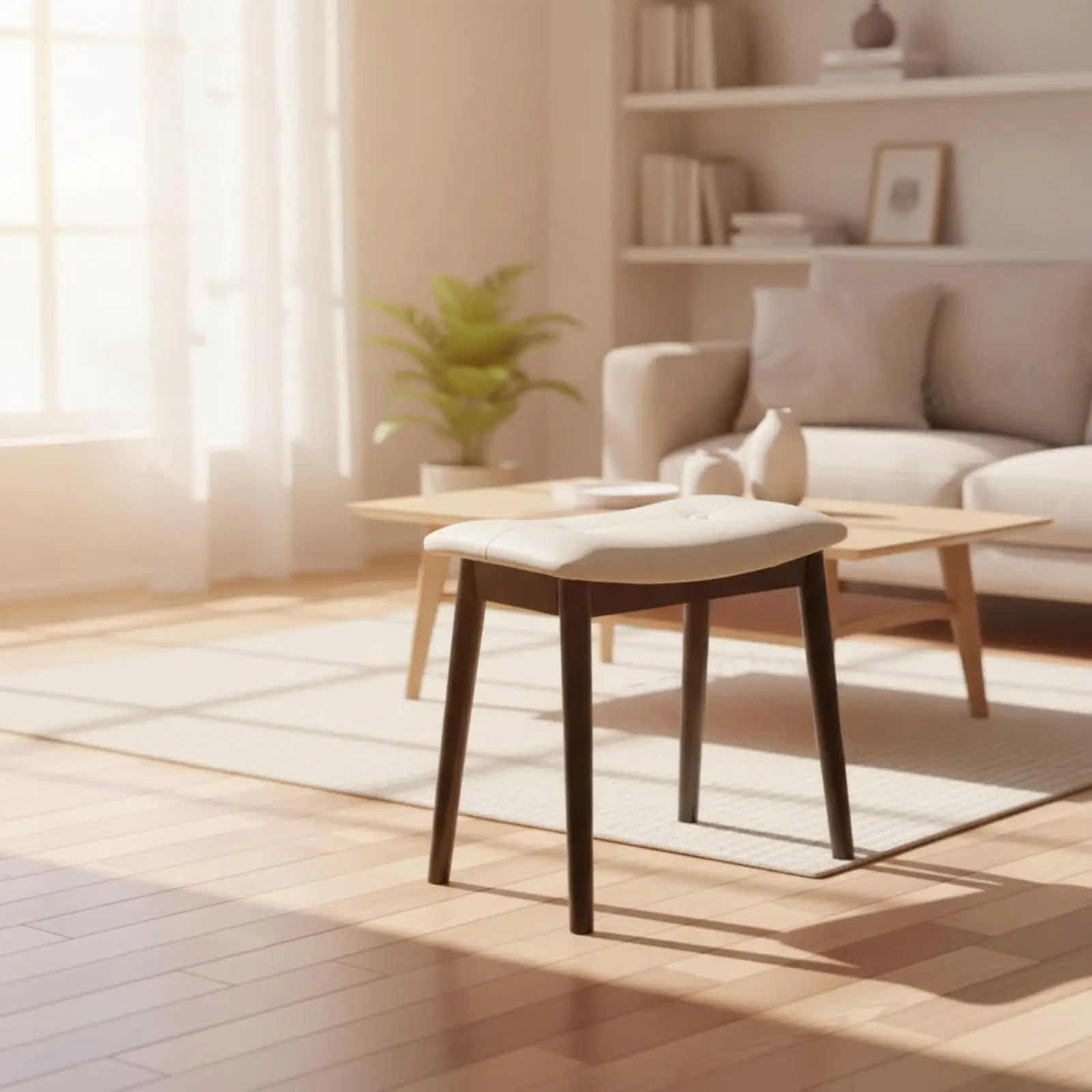 Low Profile Saddle Seat Stool Featuring Refined Stitching and Four Straight Legs for Living Room Accent Seating Furniture