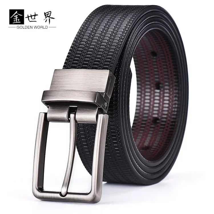 

Business Rotary Buckle Men's Leather Belt Large Rice Embossed Pants Cowhide Belt