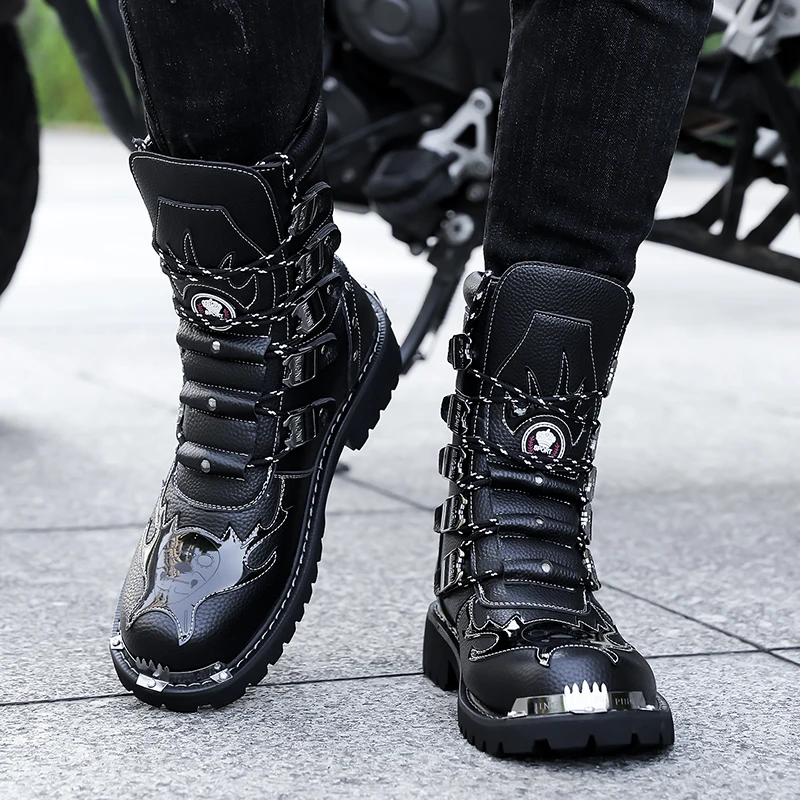Men's Motorcycle Boots Tall Riding Fashion Plus Size Unique Stylish