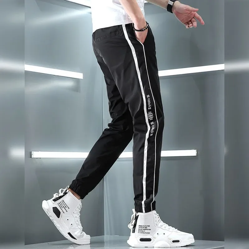 Spring Summer Harajuku Elastic Waist Quick Drying Stripe Casual Baggy Sport Running Work Trousers Man Casual Jogger Sweatpants