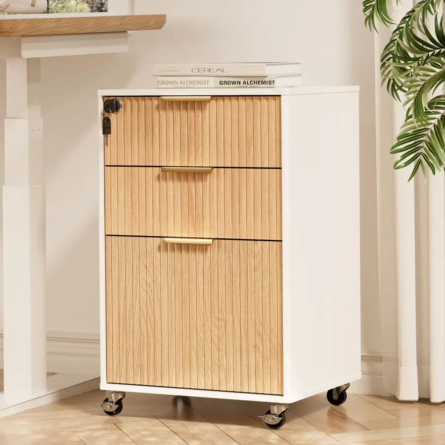 Drawer Mobile File Cabinet with Lock, Rolling File Cabinet, Under Desk Wooden Filing Cabinets for Home Office