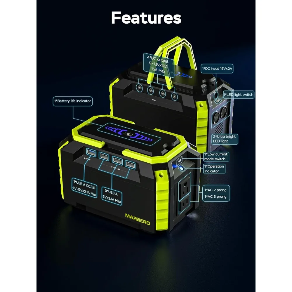 مولد طاقة شمسية محمول بقدرة 150 وات في الساعة للتخييم وشحن الكمبيوتر المحمول وبنك الطاقة مع مخرج تيار متردد، وذروة 110 فولت 150 وات، و4 منافذ USB