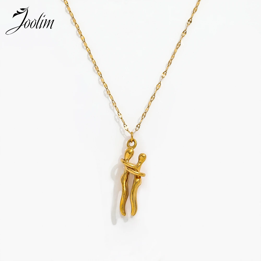 Joolim Jewelry Wholesale Waterproof Hypoallergenic Fashion Love Couple Hug Pendant Removable Stainless Steel Necklace for Wom