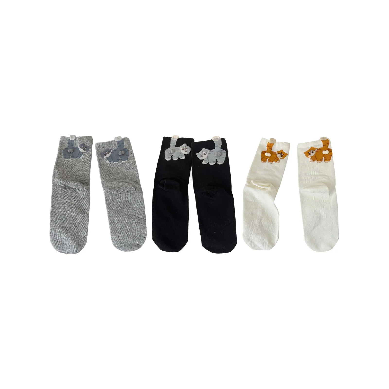 Xiangqudao Cat Ball Funny Women's Socks Three Color Combination (Grey + Black + White)
