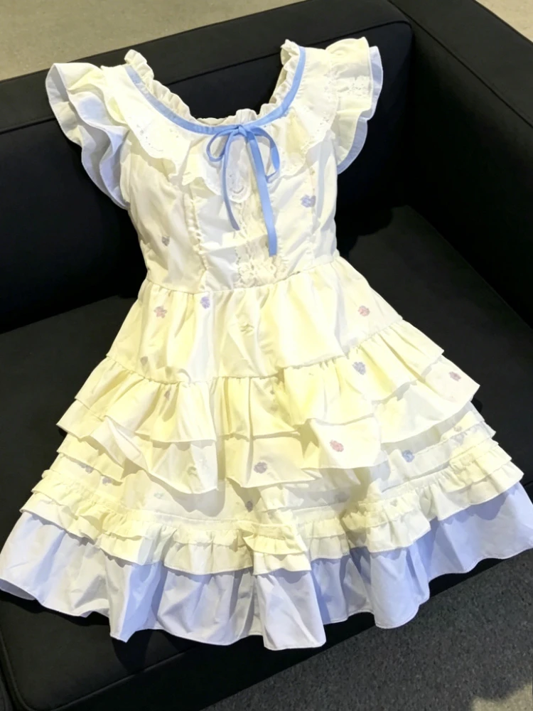 

2026 Summer Casual Sweet 2 Piece Set Women Flying Sleeve Floral Tops + High Waist Design Mini Skirt Female Preppy Style Outfits