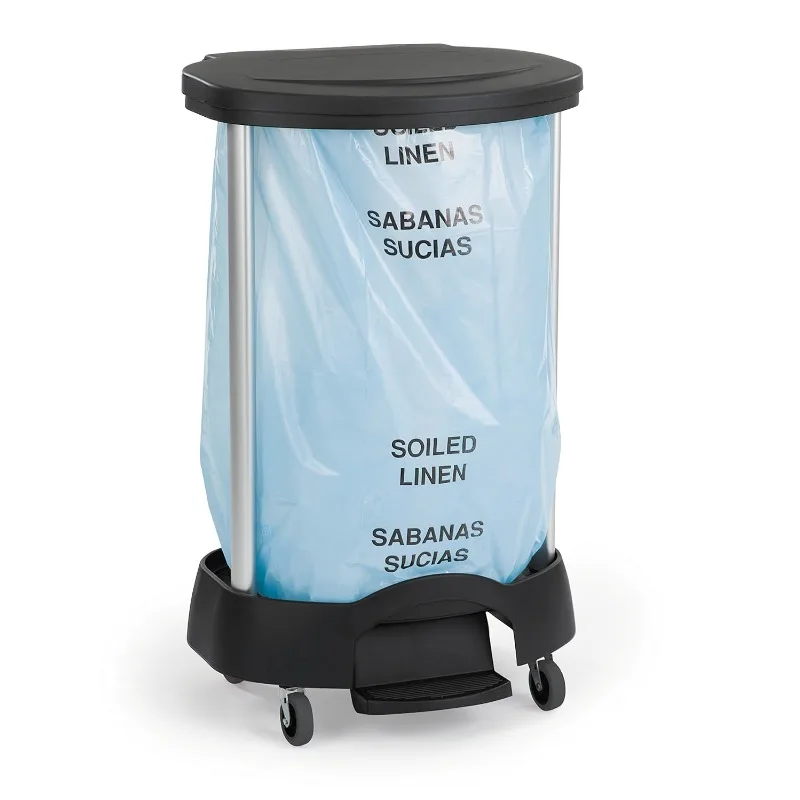 Series Step-On Linen Hamper/Laundry Basket with Front Locking Casters, 30 Gallon, Black, Hands Free Lid